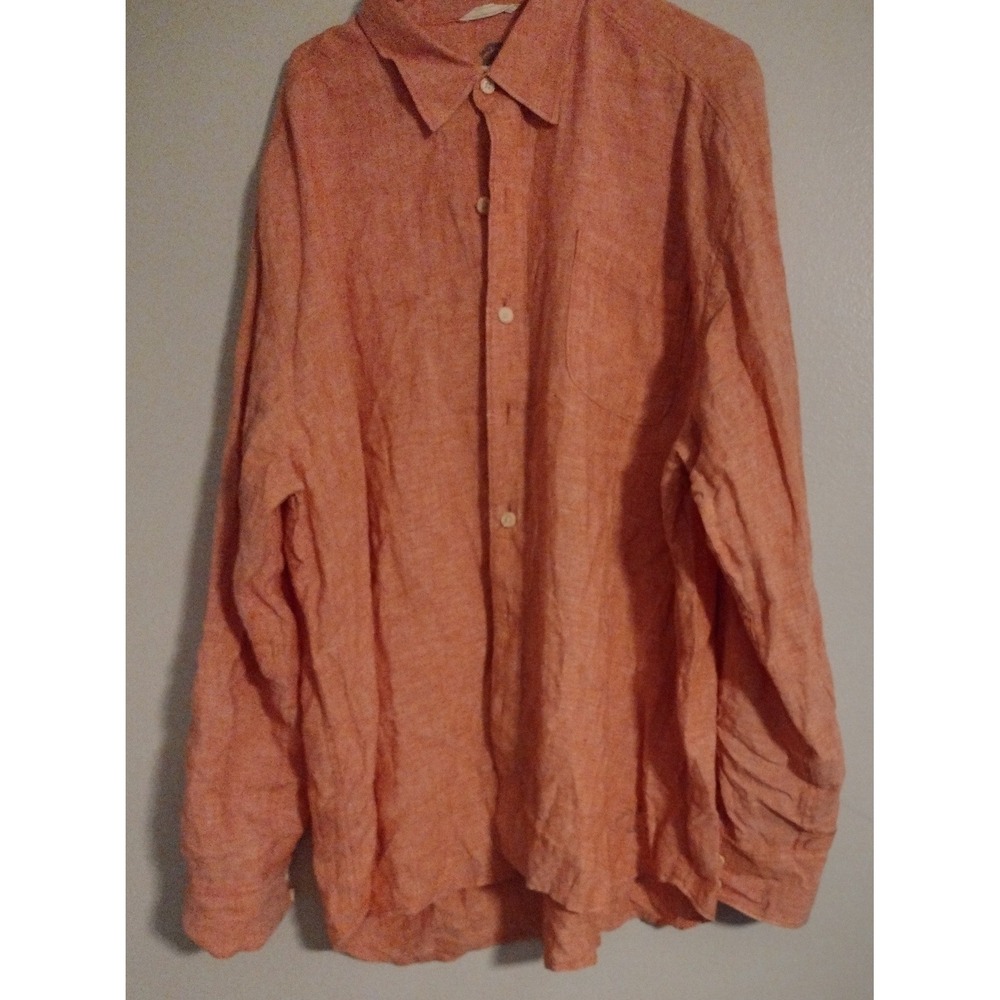 Tommy Bahama Relax Shirt Orange Salmon Men's Size 2XL 100% Linen Long Sleeve